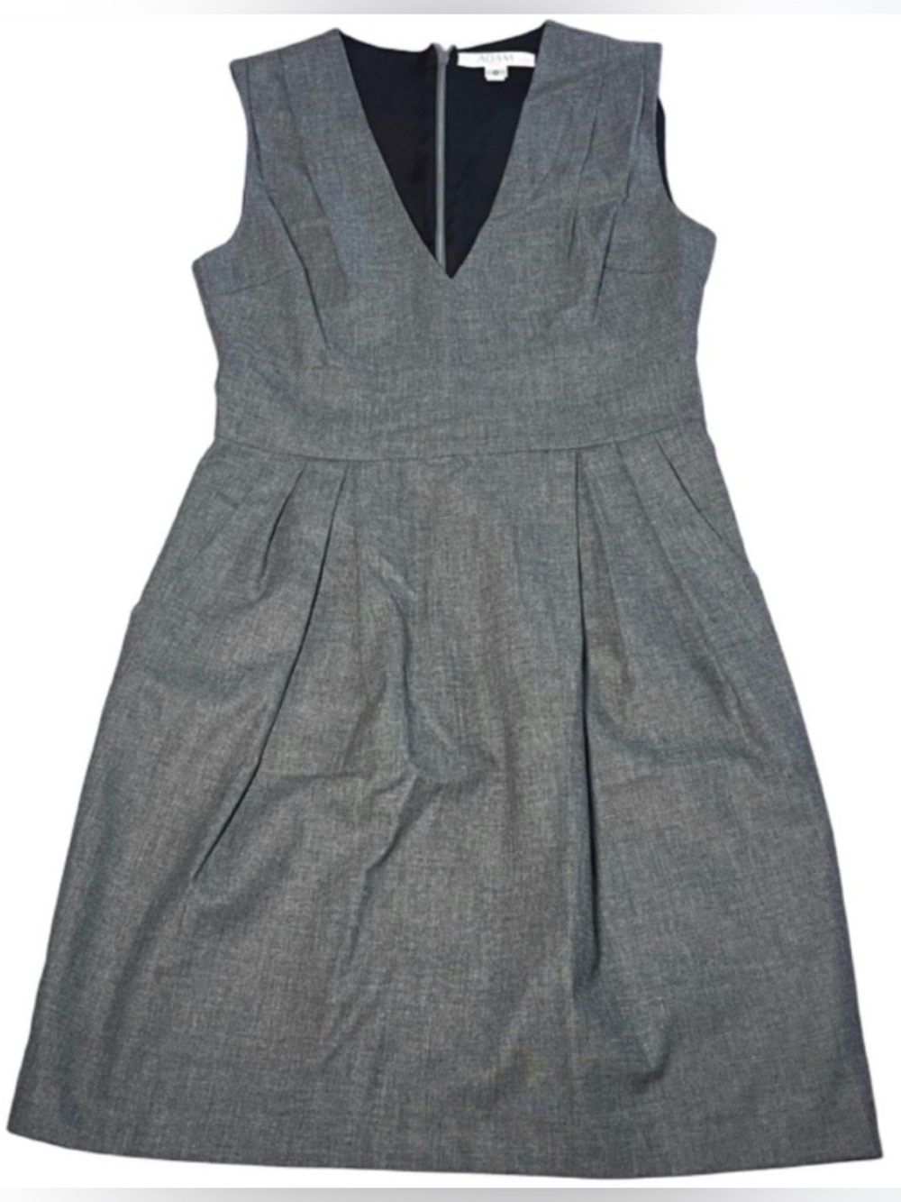 Adam by Adam Lippes 0 Gray V-Neck A-Line Pleated Lined Midi Dress Made in USA